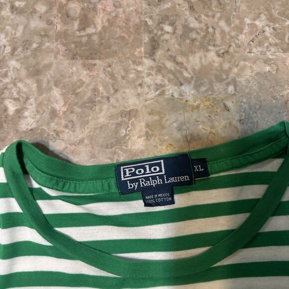 Polo Ralph Lauren Shirt Mens XL Green Striped Short Sleeve Tee Flesh Pony - Picture 3 of 7